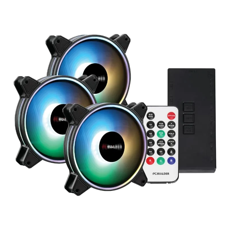 PCBuilder Tempest Chill Fan Kit 3x120MM Dual Glow ARGB Fan + Controller ...