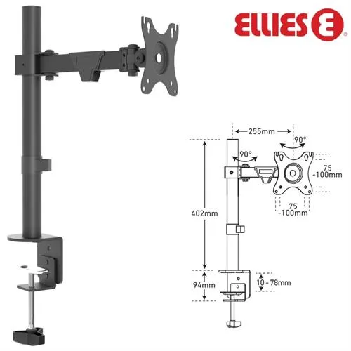 ELLIES SINGLE ARM HEIGHT ADJUSTABLE DESKTOP SCREEN MOUNT -SCREEN SIZE 33CM TO 81 CM (13 INCH TO 32 INCH)