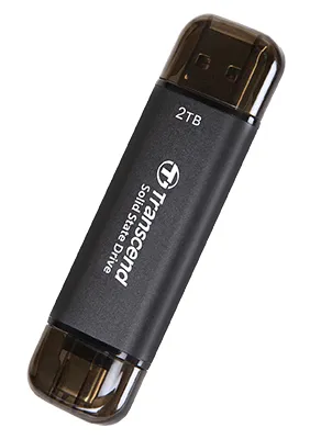 TRANSCEND 2 TB ESD310C USB3.2 TYPE A & C (USB 10Gbps) OTG COMPACT PORTABLE SSD - Read 1050MB/s Write 950 MB/s - Black