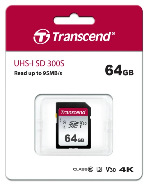 TRANSCEND 300S 64GB UHS-I CLASS 10 U1 V10 SDXC CARD -3D NAND