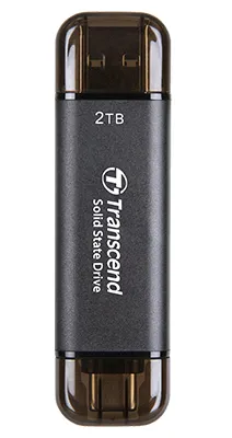 TRANSCEND 2 TB ESD310C USB3.2 TYPE A & C (USB 10Gbps) OTG COMPACT PORTABLE SSD - Read 1050MB/s Write 950 MB/s - Black