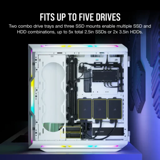 7000X RGB White Tempered Glass Mid-Tower; 6x 3.5-inch