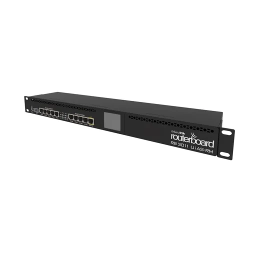 MikroTik RouterBOARD RB3011UiAS, 10x GB LAN, 1x SFP port, RouterOS L5, 1U rACkmount case, LCD panel