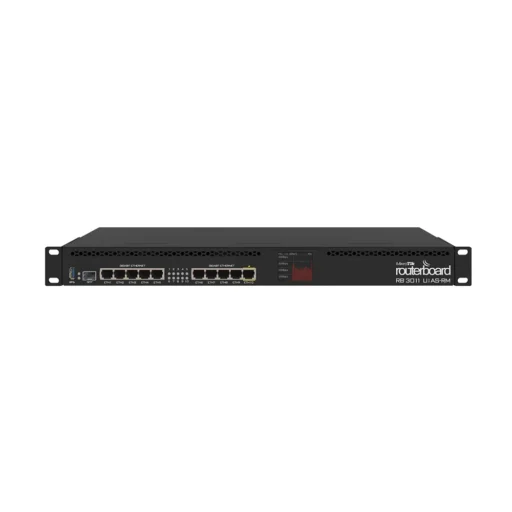 MikroTik RouterBOARD RB3011UiAS, 10x GB LAN, 1x SFP port, RouterOS L5, 1U rACkmount case, LCD panel