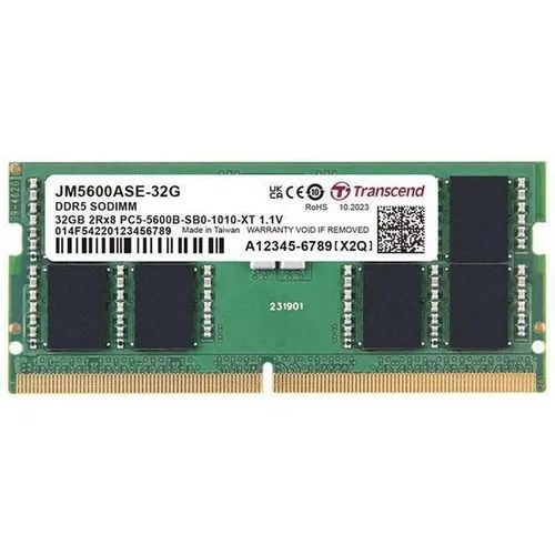 TRANSCEND JET MEMORY 32GB DDR5-5600 Unbuffered NOTEBOOK SO-DIMM 2RX8 CL46 (2Gx8)x16