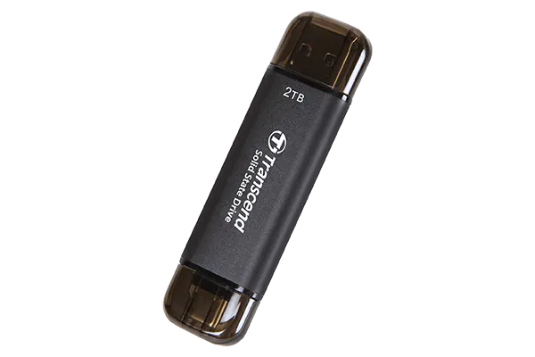 TRANSCEND 2 TB ESD310C USB3.2 TYPE A & C (USB 10Gbps) OTG COMPACT PORTABLE SSD - Read 1050MB/s Write 950 MB/s - Black