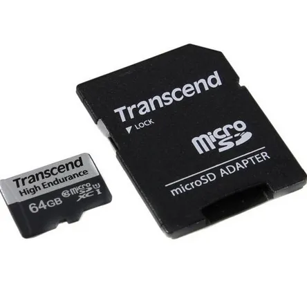 TRANSCEND 350V 64GB HIGH ENDURANCE MICRO SD UHS-I U1 CLASS10 - READ 100 MB/S - WRITE 45MB/S - WITH SD ADPTOR