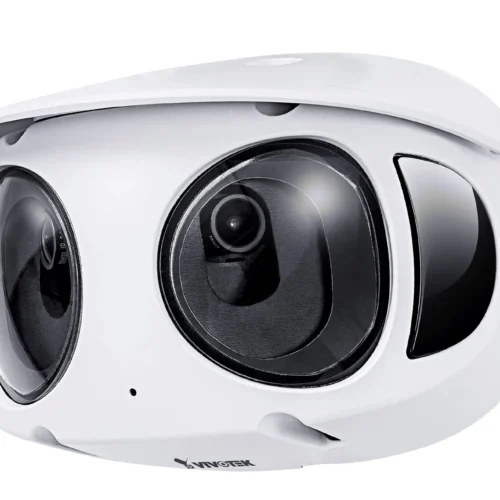 Outdoor Vandal Dome; 8MP 180ø (4736x 1648); (2x4M sensors);30fps; H.265; 2.8mm each lens; D/N; IR 20m; Deep Search