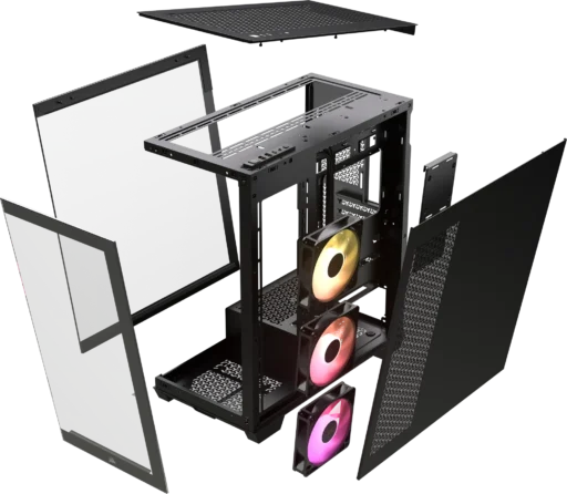 3500X RGB Mid-Tower Black PC Case; 2x 3.5'' | 2x 2.5'' Drive Bays; Up to 360mm Radiator compatible; 3x 120mm fan incl