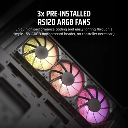 3500X RGB Mid-Tower Black PC Case; 2x 3.5'' | 2x 2.5'' Drive Bays; Up to 360mm Radiator compatible; 3x 120mm fan incl