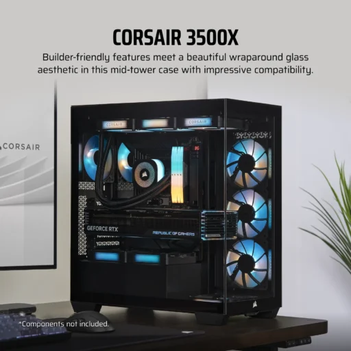 3500X Tempered Glass Black Mid-Tower PC Case; 2x 3.5'' | 2x 2.5'' Drive Bays; Up to 360mm Radiator compatible