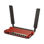 MikroTik L009UiGS-2HaxD, 8x GB LAN, 1x 2.5 GB SFP port, 2.4 GHz 802.11b/g/n/ax dual-chain wireless, 4dBi 2.4GHz external antennas, USB, desktop case, PSU