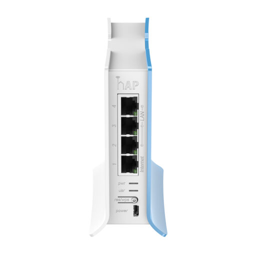 MikroTik hAP lite, 4x LAN, built-in 2.4GHz 802.11b/g/n 2x2 two chain wireless with integrated antennas, tower case, PSU