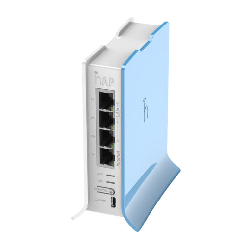 MikroTik hAP lite, 4x LAN, built-in 2.4GHz 802.11b/g/n 2x2 two chain wireless with integrated antennas, tower case, PSU