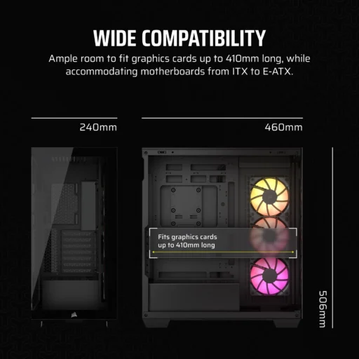 3500X RGB Mid-Tower Black PC Case; 2x 3.5'' | 2x 2.5'' Drive Bays; Up to 360mm Radiator compatible; 3x 120mm fan incl