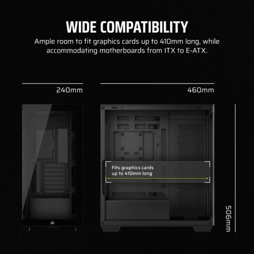 3500X Tempered Glass Black Mid-Tower PC Case; 2x 3.5'' | 2x 2.5'' Drive Bays; Up to 360mm Radiator compatible