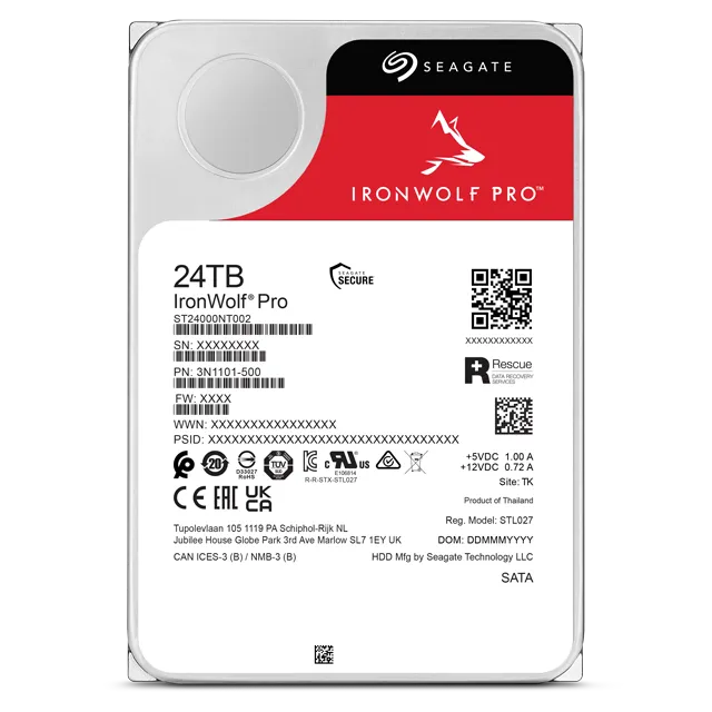 Seagate Ironwolf Pro ST24000NT002 24TB 3.5'' HDD NAS Drives 7200 RPM; SATA 6GB/s Interface; 256MB Cache;550TB/Year; Unlimited Ba
