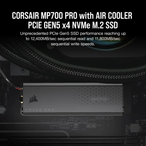 Corsair MP700 PRO 1TB M.2 NVMe PCIe Gen. 5 x4 SSD with Cooler; Read Up To 11 700MB/s; Write up to 9600MB/s
