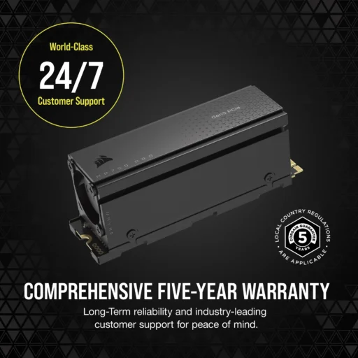 Corsair MP700 PRO 1TB M.2 NVMe PCIe Gen. 5 x4 SSD with Cooler; Read Up To 11 700MB/s; Write up to 9600MB/s