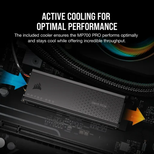 Corsair MP700 PRO 1TB M.2 NVMe PCIe Gen. 5 x4 SSD with Cooler; Read Up To 11 700MB/s; Write up to 9600MB/s