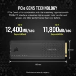 Corsair MP700 PRO 1TB M.2 NVMe PCIe Gen. 5 x4 SSD with Cooler; Read Up To 11 700MB/s; Write up to 9600MB/s