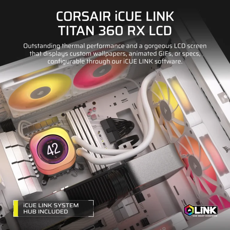 Corsair iCUE LINK TITAN 240 RX LCD Liquid CPU Cooler - White ? RX120 RGB Fans ? Fits Intel? LGA 1851/1700