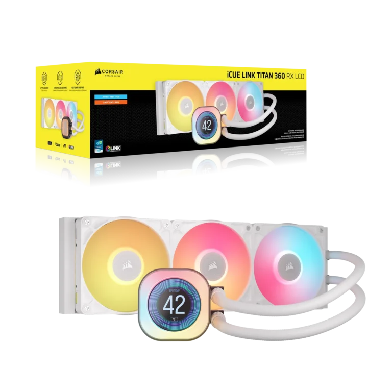 Corsair iCUE LINK TITAN 360 RX LCD Liquid CPU Cooler - White ? RX120 RGB Fans ? Fits Intel? LGA 1851/1700