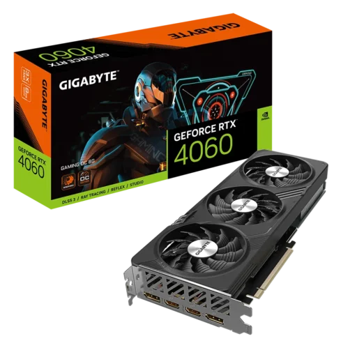 GIGABYTE nVidia GeForce RTX 4060 Gaming OC - 8GB GDDR6; 128-Bit Memory Bus; 2x HDMI; 2x DisplayPort; Min 450W PSU.