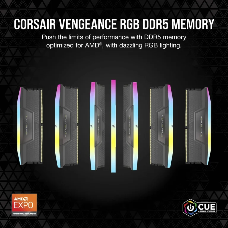 Corsair VENGEANCE RGB DDR5 32GB (2x16GB) DDR5 6000 CL36-44-44-96 1.4V Intel XMP and AMD EXPO Memory - Grey.