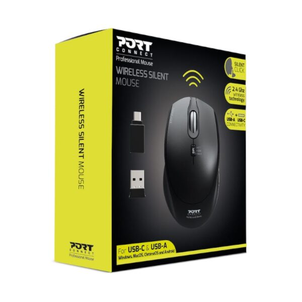 Port Connect Silent 1600DPI 3 Button Wireless Mouse