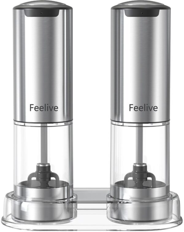 Feelive Rechargeable Pepper And Salt Grinder 2 Set With Stan