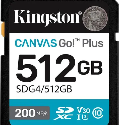 Kingston 512GB SDXC Canvas Go Plus Gen4 200MB/s C10 UHS-I U3