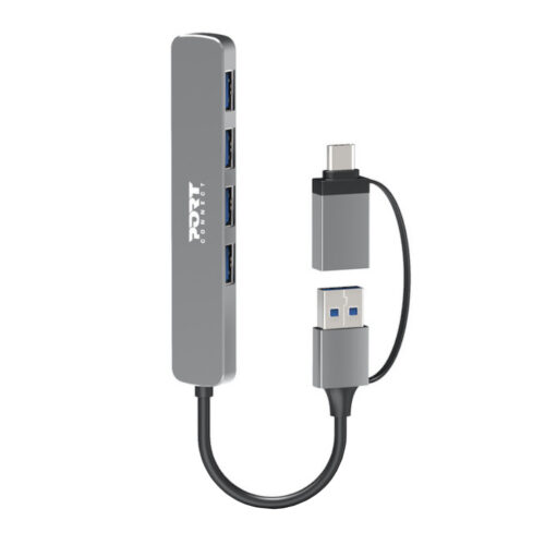 900161_Port-Connect-USB-Type-C-to-4-port-USB-A-3.0-Hub-Grey_wr_01a.jpg Port Connect USB Type-C to 4-port USB-A 3.0 Hub