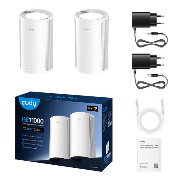 Cudy BE11000 Wi-Fi7 Tri-band Mesh Wi-Fi System (2 Pack)-Whit