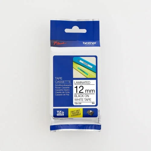 TZ231 Brother 12MM Black on White Laminated tape