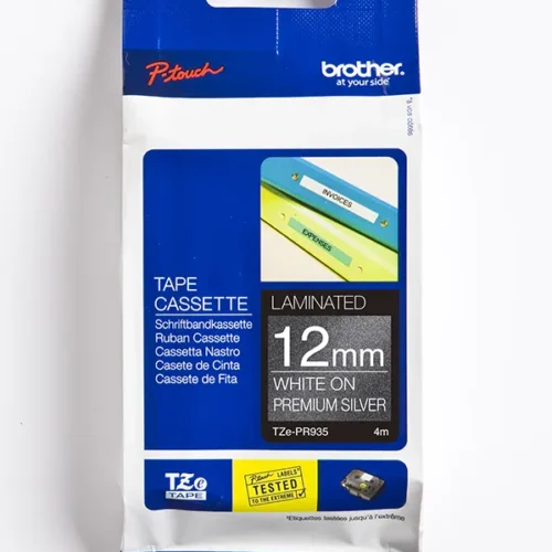 TZE-PR935 Brother 12MM White on Premium Silver tape 4m