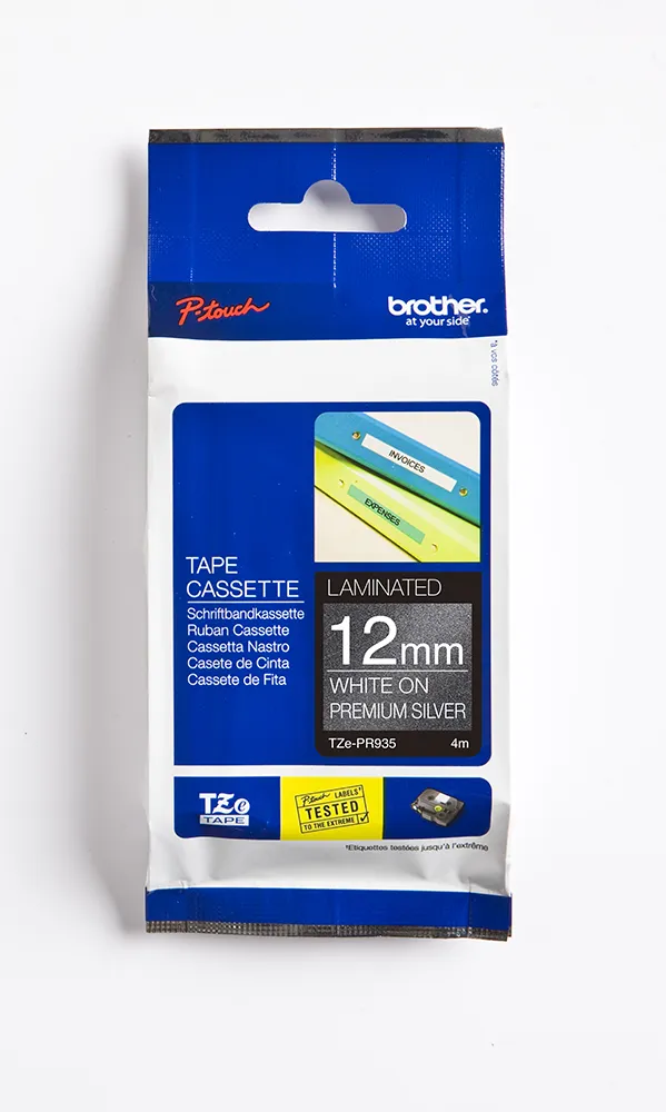 Brother 12MM White on Premium Silver tape 4m