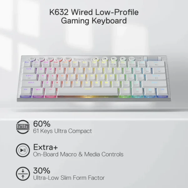 Redragon K632 HORUS Mini 60% RGB Wired Gaming Keyboard - RD-K632W-RGB