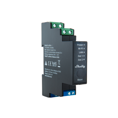 Shelly Pro 2PM DIN-Rail Mountable Wi-Fi Relay With Power Mon